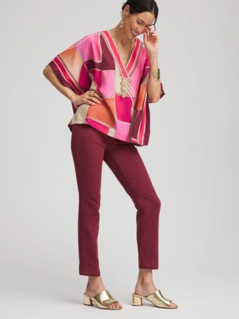 Chico’s Women’s Pull On Maroon Burgundy Ankle Jegging